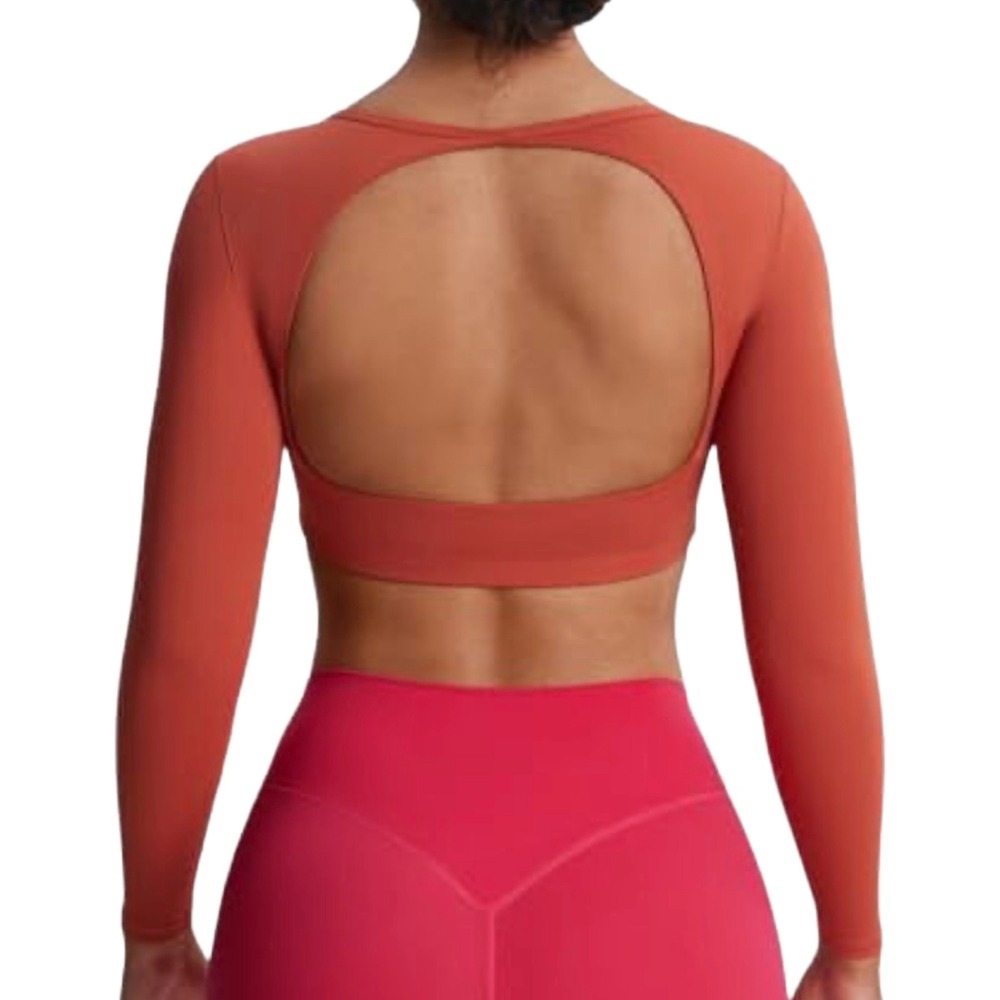 Aoxjox Clarissa Backless‎ Long Sleeve Crop Top Orange Gym Yoga XS